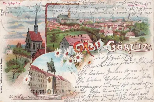 Lithographie Görlitz, Kaiser Wilhelm Denkmal, Totalansicht -805468