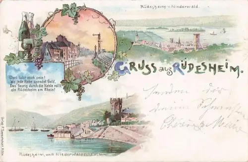 Lithographie Gruss aus Rüdesheim -805508