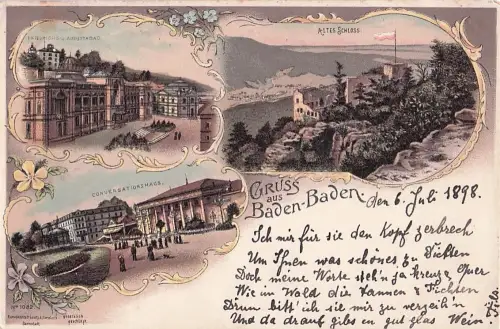 Litho Baden Baden, Altes Schloss, Conversationshaus, Friedrichsbad, Augustabad -805462