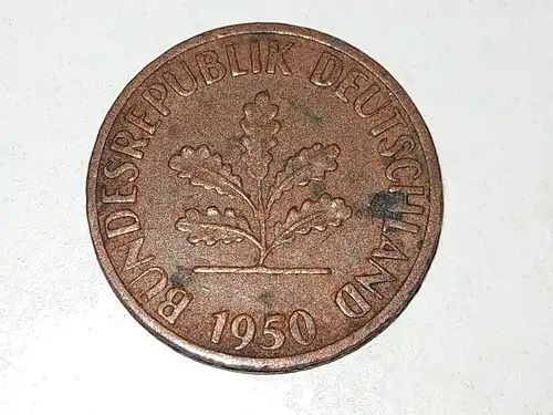1 Pfennig – 1950 J – Bundesrepubilk Deutschland - Fehlprägung - rechte Ähre