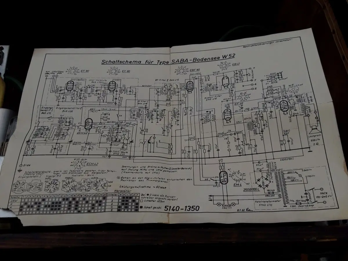Nr. 34 Saba Bodensee W52 mit original Schaltplan – Baujahr 1951 – 53 - Röhrenradio   20
