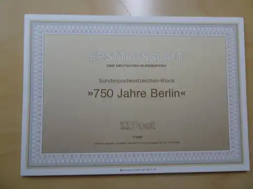 Berlin ETB Ersttagsblätter Jahrgang 1987 komplett (5603)