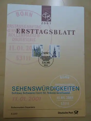 Bund ETB Ersttagsblätter Jahrgang 2001 komplett (5620)