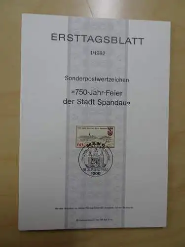 Berlin ETB Ersttagsblätter Jahrgang 1982 komplett (5593)