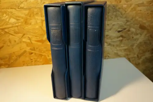 3 Lindner Binder blau mit Schuber leer (34173)