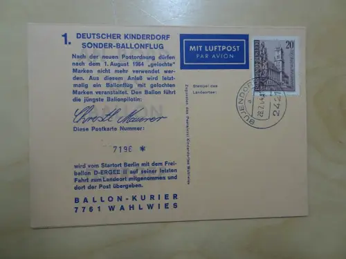 Bund 1. Deutscher Kinderdorf Sonder-Ballonflug ohne Adresse (10821)