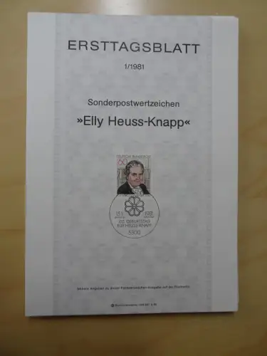 Bund ETB Ersttagsblätter Jahrgang 1981 komplett (5590)