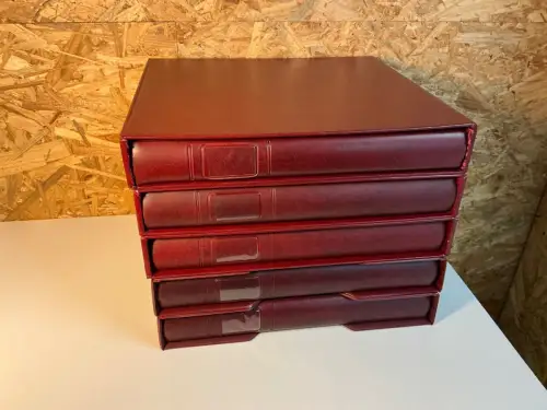 5 Lindner Binder rot mit Schuber leer (34936)
