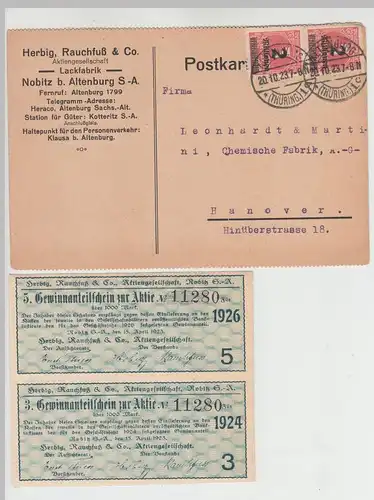 (B2459) Firmenbrief Lackfabrik Nobitz, ehem. Flugplatzgelände 1923, inkl. Anteilschein