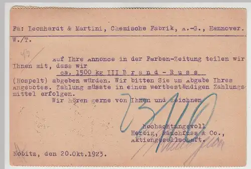 (B2459) Firmenbrief Lackfabrik Nobitz, ehem. Flugplatzgelände 1923, inkl. Anteilschein