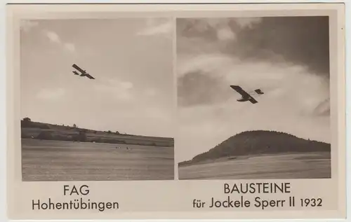 (F31081) Orig. Foto Gleiter >Jockele Sperr< im Fluge, FAG Hohentübingen 1932