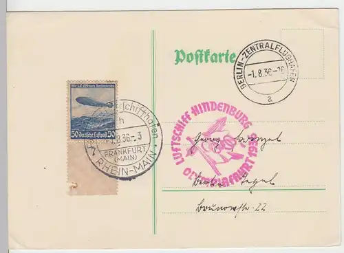 (Z60) Zeppelinpost Olympiafahrt 1936 auf Postkarte