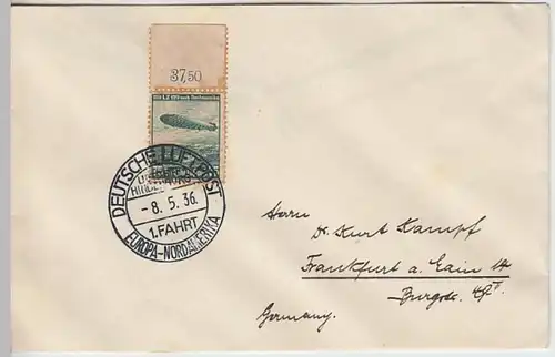 (Z6) Zeppelinpost 1. Nordamerikafahrt Bordpost 1936, Sondermarke Randst.