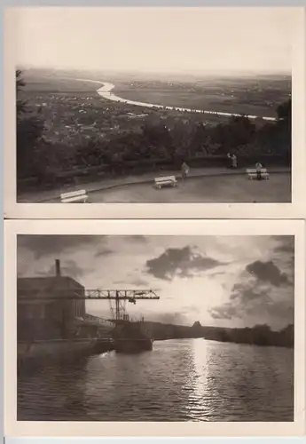 (F9742) 2x Orig. Foto Weser bei Minden, Ausblick, Hafen vor 1945