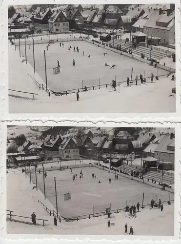 (F9724) 2x Orig. Foto Geising, Schlittschuhläufer auf einer Eisbahn nach 1945