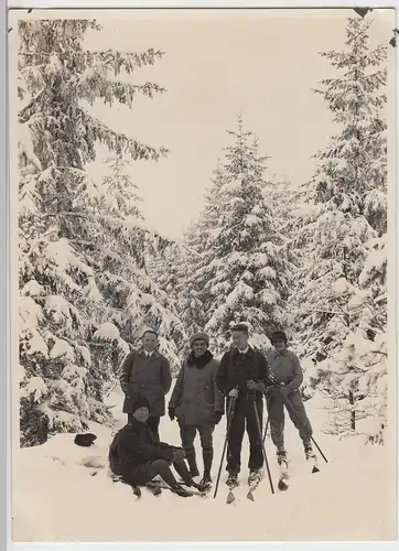 (F9446) Orig. Foto Horní Blatná, Bergstadt Platten, Skiwanderer, verschneite Bäu