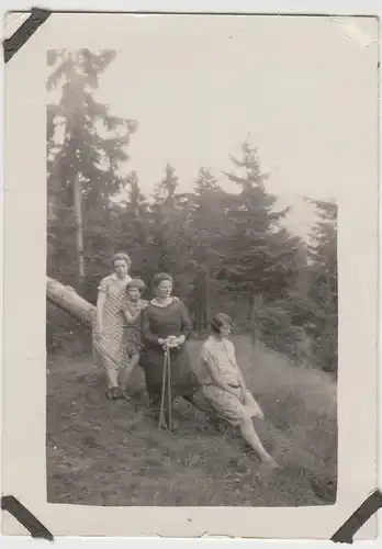 (F9423) Orig. Foto Personen sitzen auf einem Baumstamm, Leutenberg i.Th. 1927