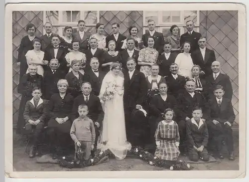 (F9135) Orig. Foto Hochzeit, Hochzeitsgesellschaft vor Gebäude, 1937