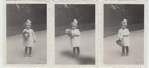 (F8874) 3x Orig. Foto Kind Rosemarie mit Blumen im Freien, 1936