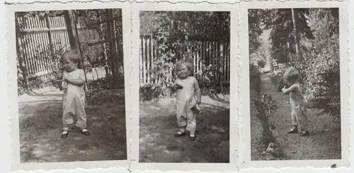 (F8866) 3x Orig. Foto Kind Rosemarie spielt im Garten, 1935