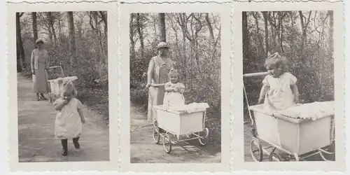 (F8853) 3x Orig. Foto Kleinkind Rosemarie im Kinderwagen, Erfurt, Spaziergang im