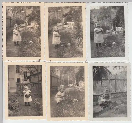 (F8852) 6x Orig. Foto Kind Rosemarie sucht Osterkörbchen im Garten, Erfurt 1935