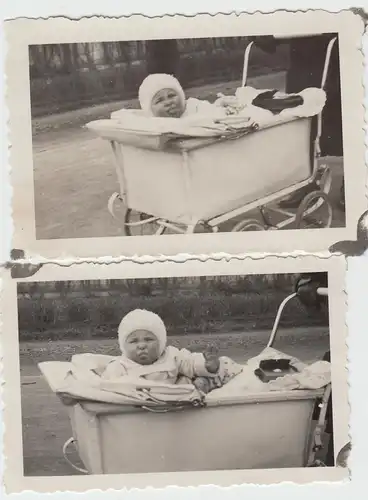 (F8850) 2x Orig. Foto Kleinkind Rosemarie im Kinderwagen, Erfurt 1935