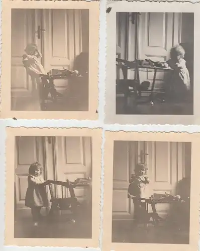 (F8829) 4x Orig. Foto kleines Mädchen in der Stube, Kindertisch mit Sitz, 1930er