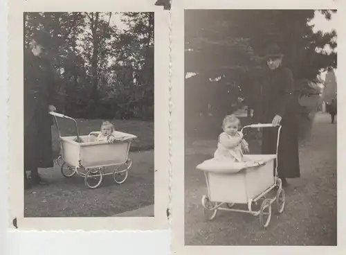 (F8822) 2x Orig. Foto Kleinkind im Kinderwagen, 1930er