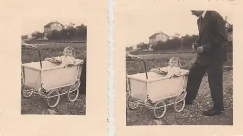 (F8821) 2x Orig. Foto Kleinkind im Kinderwagen, 1930er