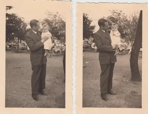 (F8817) 2x Orig. Foto Vater mit kleiner Tochter in einem Biergarten, 1930er