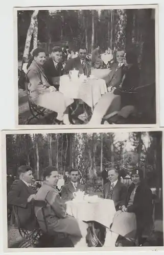 (F8678) 2x Orig. Foto Personen sitzen im Biergarten, Kaffeekränzchen, 1930er