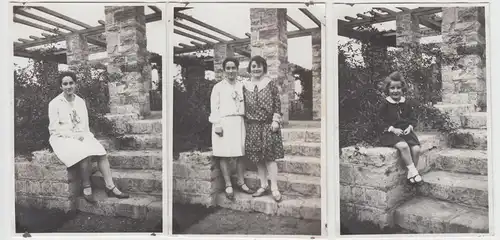 (F8669) 3x Orig. Foto Stadtpark Erfurt, Damen u. Mädchen an Treppe Laubengang, 1