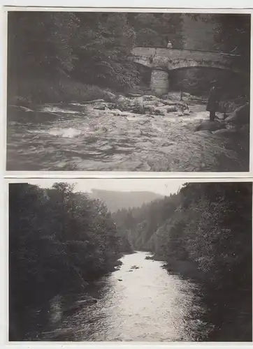 (F8633) 2x Orig. Foto Fluss, alte Brücke, Landschaft, 1930er, vermutl. bei Erfur