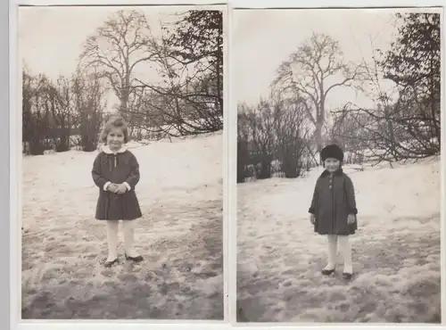 (F8612) 2x Orig. Foto kleines Mädchen im Freien, Winter 1930er