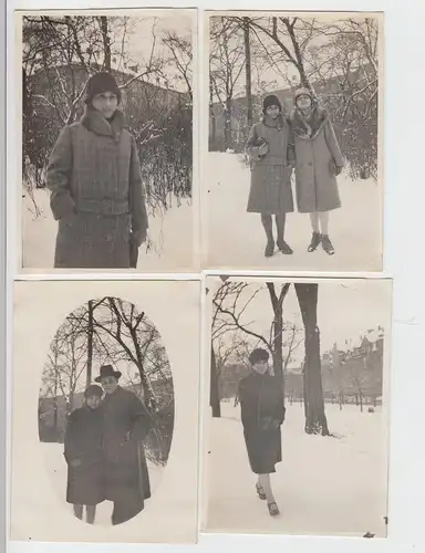 (F8597) 4x Orig. Foto Personen spazieren im Winter 1930er (vermutl. Erfurt)