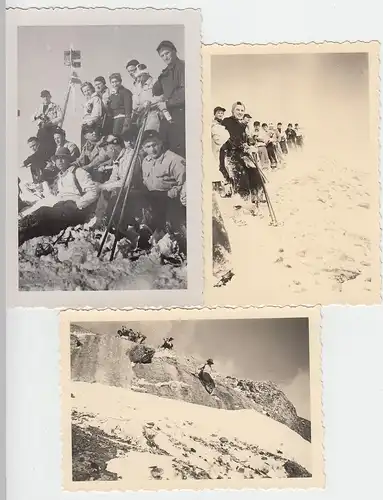 (N386) 4x Orig. Foto, Skiausflug in den Bergen, 1940er