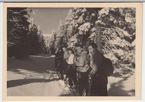 (N368) 4x Orig. Foto, Winterausflug mit Skiern, 1940er