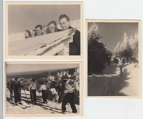 (N368) 4x Orig. Foto, Winterausflug mit Skiern, 1940er