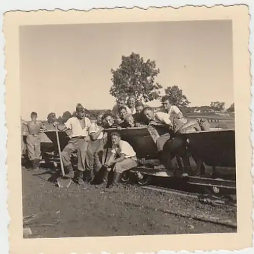 (F849) Orig. Foto Arbeiter, Baubrigade, Feldbahn Kipploren, 1940er