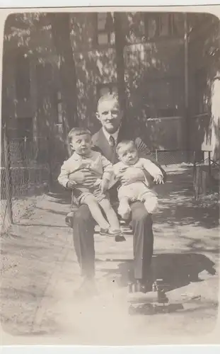 (F8245) Orig. Foto Vater Harnisch mit Kindern Hans und Friedelieb in Gottesberg,