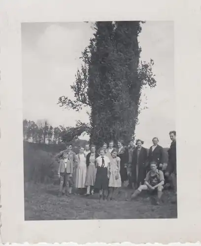 (F8074) Orig. Foto Schmitstadt, Personen an einem alten Wacholder 1935