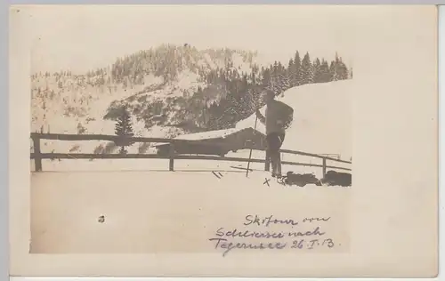 (F7886) Orig. Foto Herr mit Skier, Skitour v. Schliersee nach Tegernsee 1913