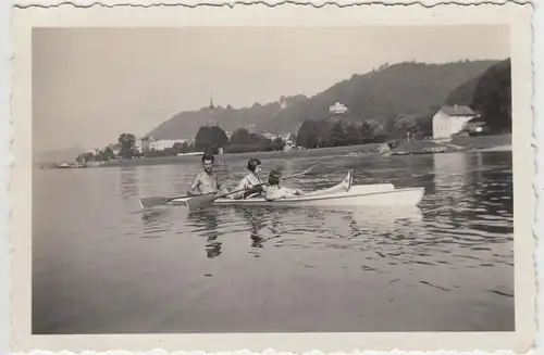 (F7821) Orig. Foto Bad Schandau 1932, Ruderpartie auf der Elbe