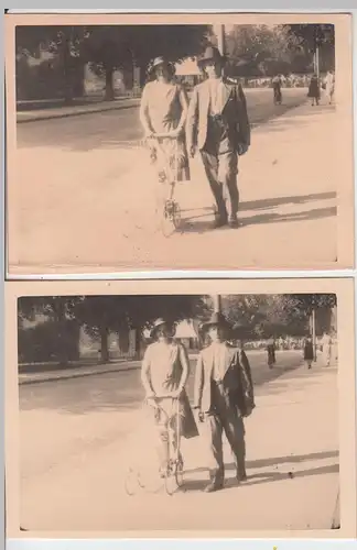 (F7690) 2x Orig. Foto Ludwigsburg, Paar mit Kinderwagen im Schlosspark, 1931
