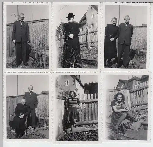 (F7598) 6x Orig. Foto Familie Schnapper im Garten des Wohnhauses 1944