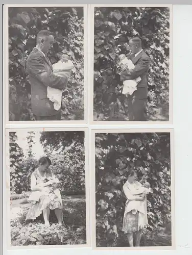 (F7463) 4x Orig. Foto Herr und Frau mit Neugeborenem auf Arm, mit Baby im Freien