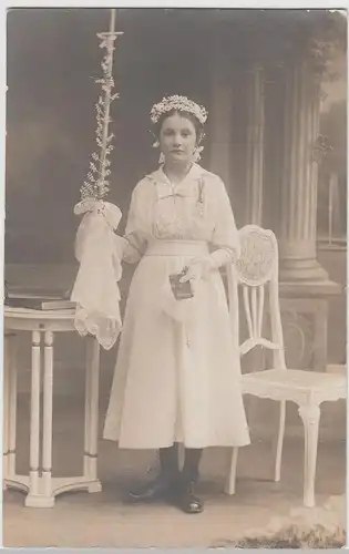 (F7457) Orig. Foto Mädchen, Konfirmation, Atelier Biebrich um 1920