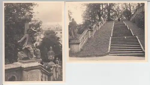 (F7358) 2x Orig. Foto Würzburg, Residenz, Hofgarten Treppe u. Figuren 1940