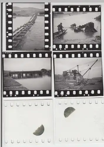 (F6938) 22x Orig. Mini-Foto Baustelle am Fluss, Uferbefestigung, Brückenbau, Fel